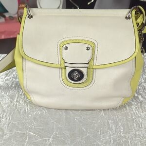Coach Cream and Lime Leather Shoulder Bag with Turn-Lock